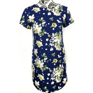 Lulus Navy Blue Floral Short Sleeve Dress